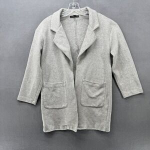 ZARA Women's Grey Knit Open Front Blazer Cardigan 3/4 Sleeve Pockets Size M